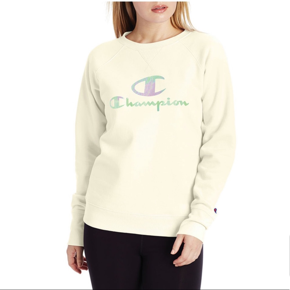 Champion  Iridescent Holographic Cream Sweatshirt. Brand New with Tags